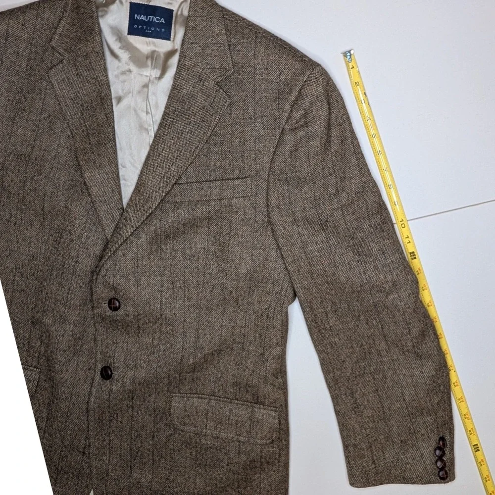 Nautica Options Wool Blazer Brown Herringbone Mens 44R Sport Coat‎ Jacket